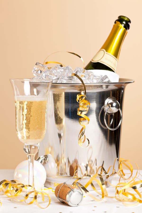 Champagne Ice Bucket and Crystal Glass Stock Image Image of flute