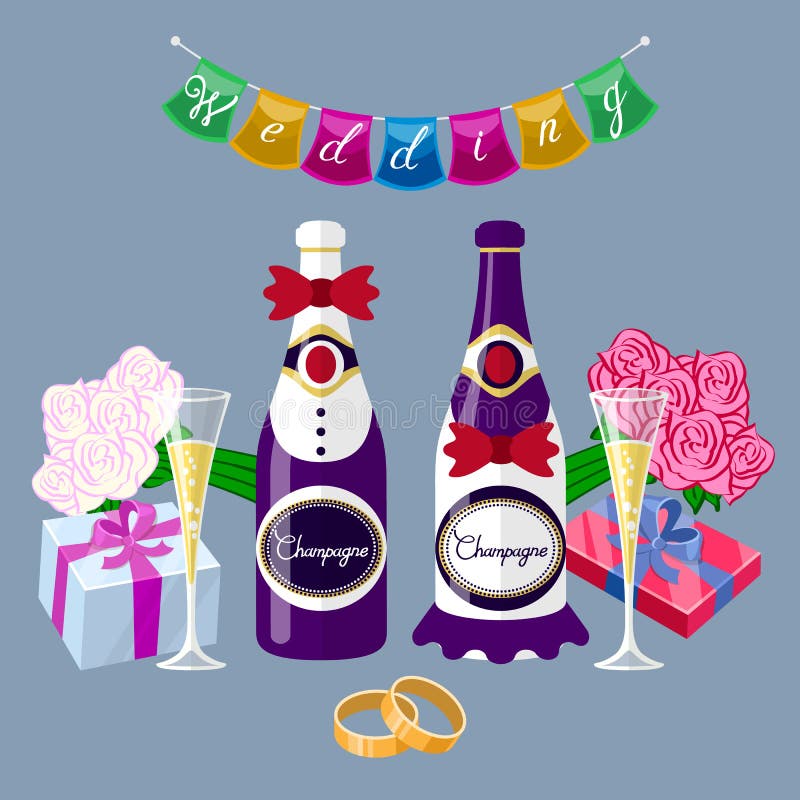 Champagne Wedding Invitation Card with Creative for Celebration Stock