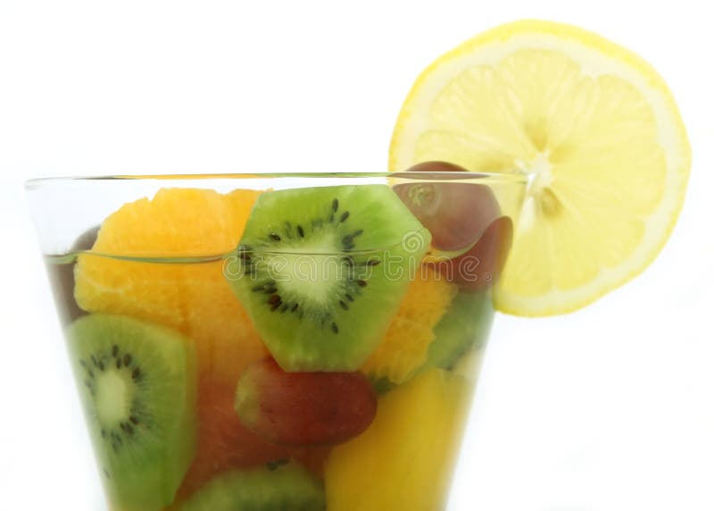 Champagne Wine and Fruit Salad Coctail in a Glass Stock Photo Image