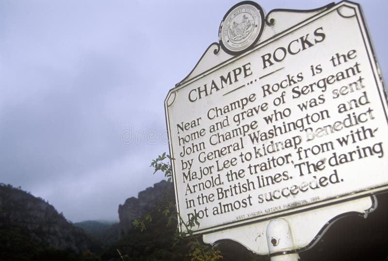 Champe vaggar, platsen av graven av sergeanten John Champe, Seneca Rocks, scenisk huvudvägrutt 33, Harmon, WV arkivbilder Champe vaggar, platsen av graven av sergeanten John Champe, Seneca Rocks, scenisk huvudvägrutt 33, Harmon, WV arkivbilder