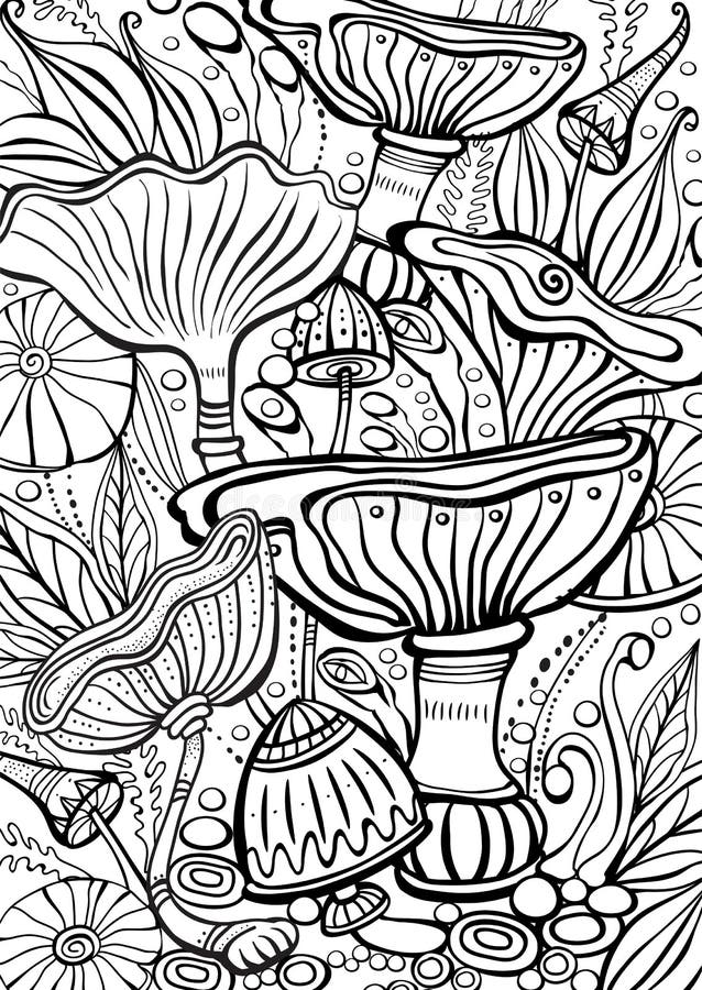 Champinjoner som färgar den antistress boksidan royaltyfri illustrationer Champinjoner som färgar den antistress boksidan royaltyfri illustrationer