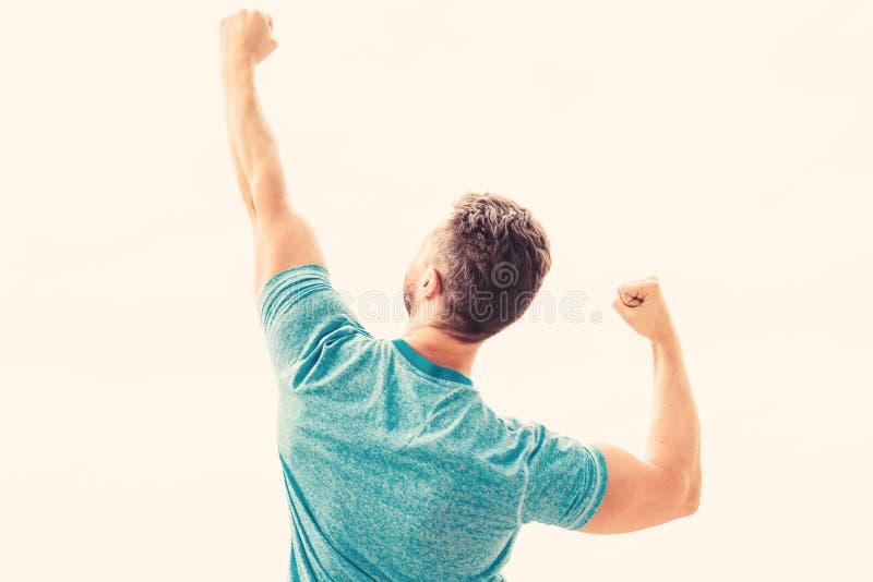 Champion winner. Future concept. Strong muscular body feeling powerful rear view. Successful athlete. Victory and royalty free stock photography Champion winner. Future concept. Strong muscular body feeling powerful rear view. Successful athlete. Victory and royalty free stock photography