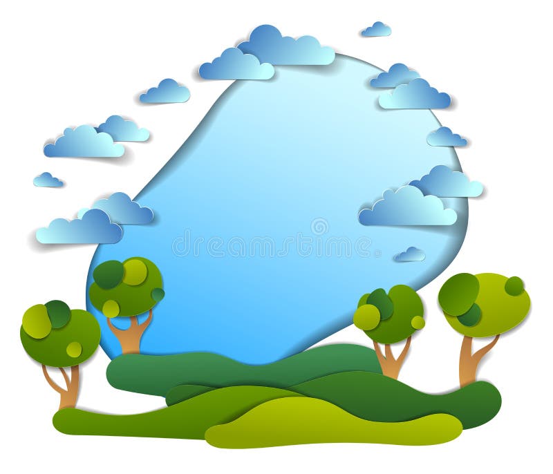 Champs verts et paysage scénique d'arbres d'été avec des nuages dedans illustration stock Champs verts et paysage scénique d'arbres d'été avec des nuages dedans illustration stock