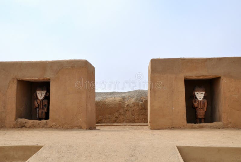 City entrance guarded by statues at Chan Chan archaeological site. City entrance guarded by statues at Chan Chan archaeological site.