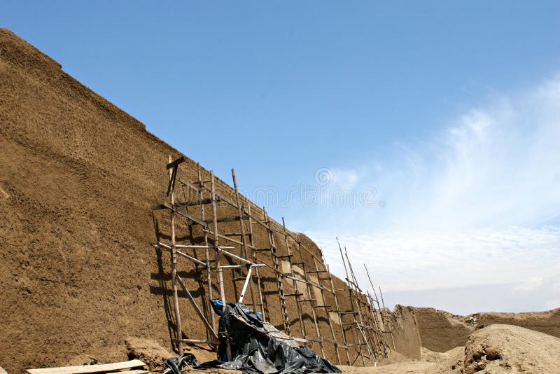 The ancient ruins of Chan Chan in modern day Peru are restored. The ancient ruins of Chan Chan in modern day Peru are restored