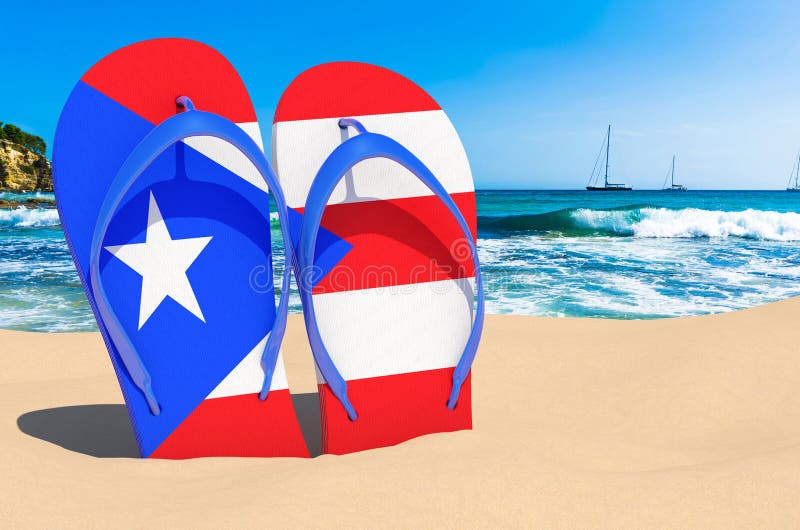 Cósmico Concurso sopa Chanclas Con Bandera De Puerto Rico En La Playa. Puerto Rico Resorts Tours  Viajes Concepto 3d Renderización Stock de ilustración - Ilustración de  puerto, cubo: 221050932