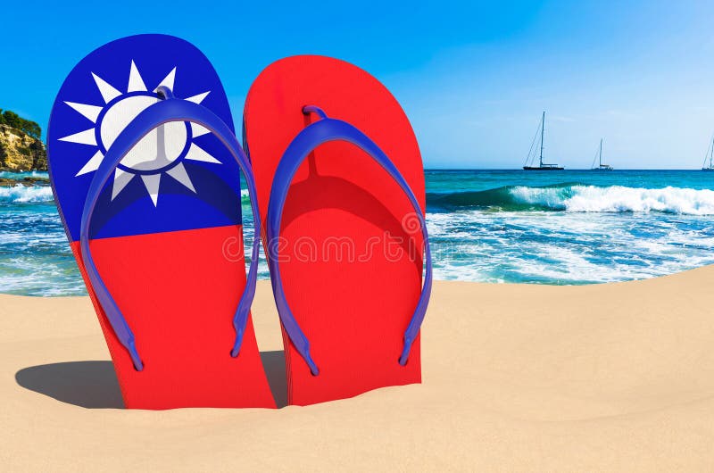 Masaje dedo índice carril Chanclas Con Bandera Taiwanesa En La Playa. Taiwán Resorts Vacaciones  Viajes Paquetes De Viaje Concepto 3d Renderización Foto de archivo - Imagen  de industria, conjuntos: 221051130