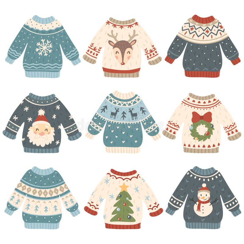 Chandails LAIDS de Noël Pullover mignon de laine de bande dessinée Chandail tricoté de vacances d'hiver avec le bonhomme de neige illustration libre de droits