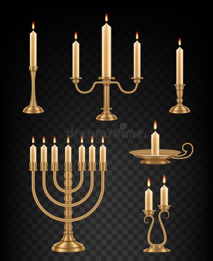 Chandelier avec l'ensemble réaliste de vecteur brûlant de bougies illustration libre de droits Chandelier avec l'ensemble réaliste de vecteur brûlant de bougies illustration libre de droits