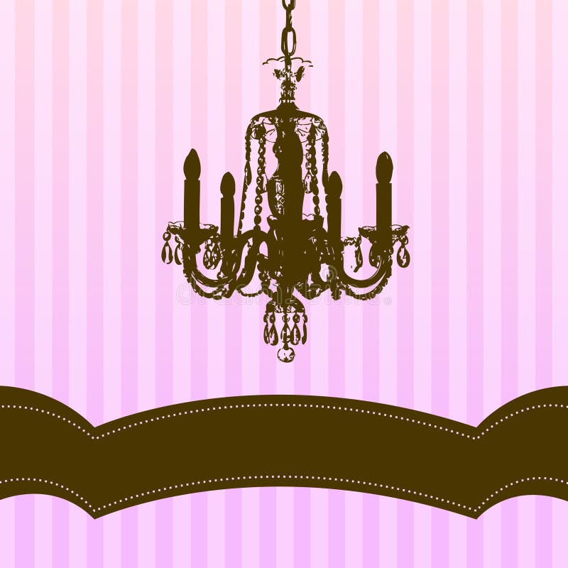 Chandelier on pink striped background stock illustration