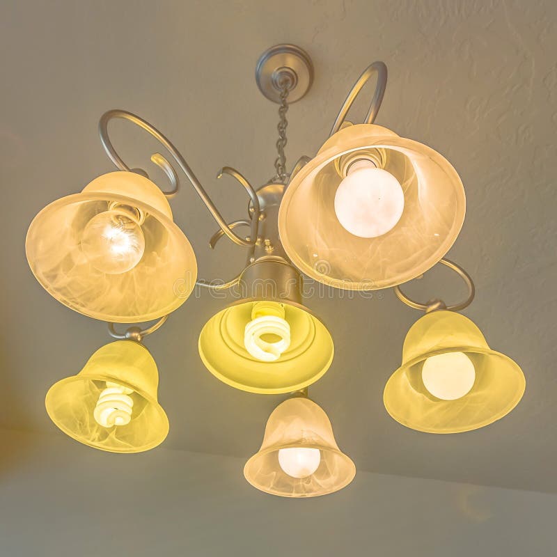 Chandelier with Six Light Bulbs on the Ceiling Stock Photo Image of glass, domestic 131638474
