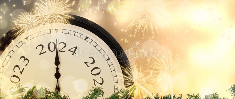 Change To New Year S Eve Clock Magic Fireworks Background Concept Hands Number Gold Blurred Lights Copy Space 278340579 