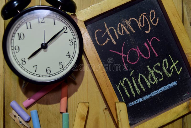 Change Your Mindset on phrase colorful handwritten on chalkboard stock photography Change Your Mindset on phrase colorful handwritten on chalkboard stock photography