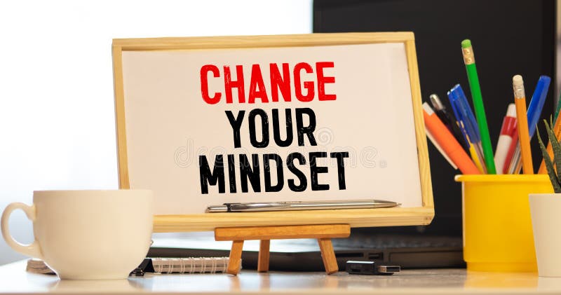 Change Your Mindset Text written on notebook page, red pencil on the right. Motivational Concept image stock images