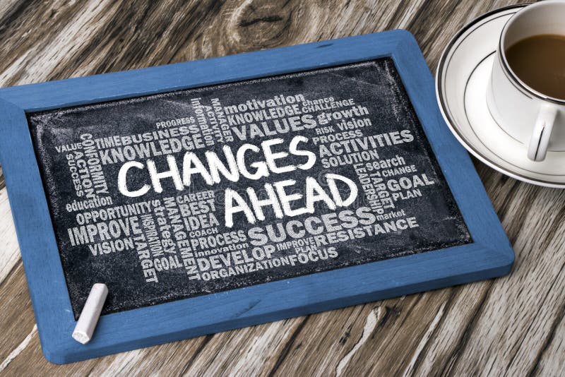 Changes ahead with related word cloud hand drawing on blackboard stock image