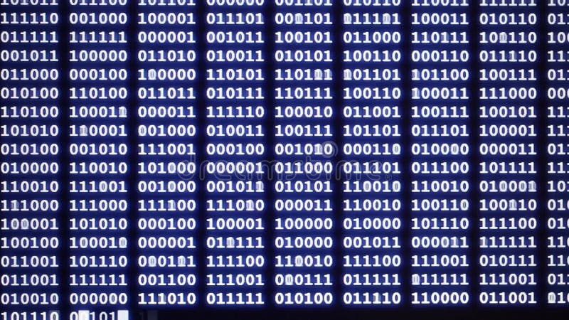 Changing blue binary code of computer program on display, programming, hacking, developer or computer source code concept. Computer binary program code video