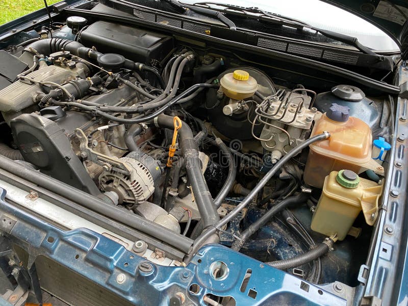 Changing the Oil in the Engine of the Car, Parts Under the Hood Stock