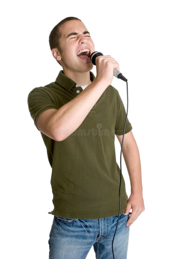 Isolated teen boy singing karaoke. Isolated teen boy singing karaoke