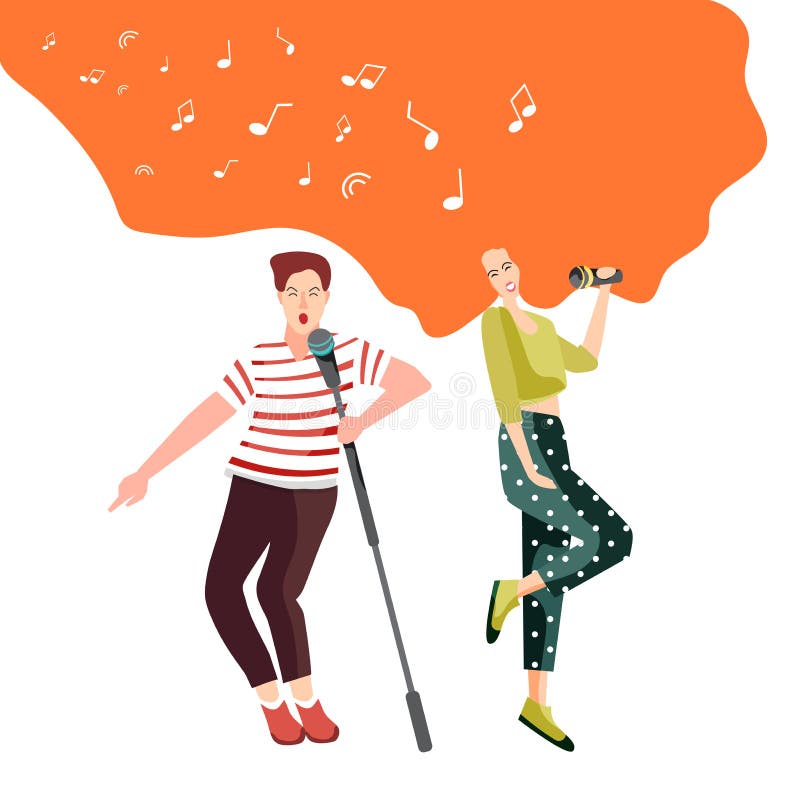 Chant et danse avec les jeunes de microphones à un concert pour l'assistance ou chanter dans un club de karaoke illustration libre de droits Chant et danse avec les jeunes de microphones à un concert pour l'assistance ou chanter dans un club de karaoke illustration libre de droits