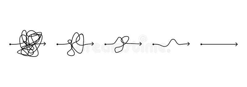Chaos simplifying, problem solving and business solution searching challenge concept set. Complex and easy simple way stock illustration
