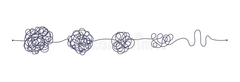 Chaos simplifying, problem solving and business solution searching challenge concept vector illustration set. stock illustration
