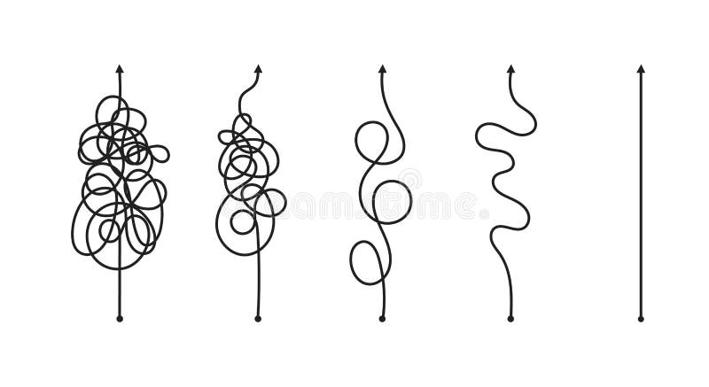 Chaos simplifying, problem solving and business solution searching challenge concept vector illustration set. royalty free illustration
