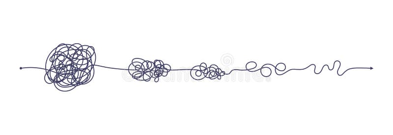 Chaos simplifying, problem solving and business solution searching challenge concept vector illustration set. Complex and easy simple way from start to end. Hand drawn doodle scribble chaos path lines