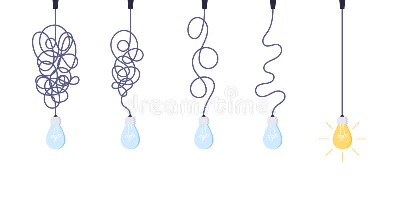 Chaos simplifying, problem solving and business solutions idea searching concept vector illustration. stock illustration