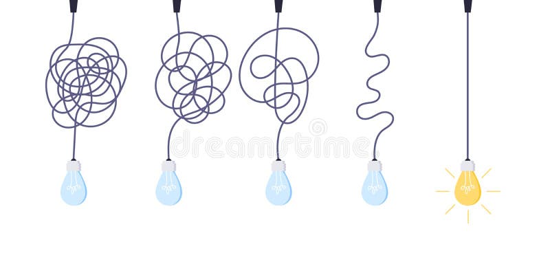 Chaos simplifying, problem solving and business solutions idea searching concept vector illustration. stock illustration