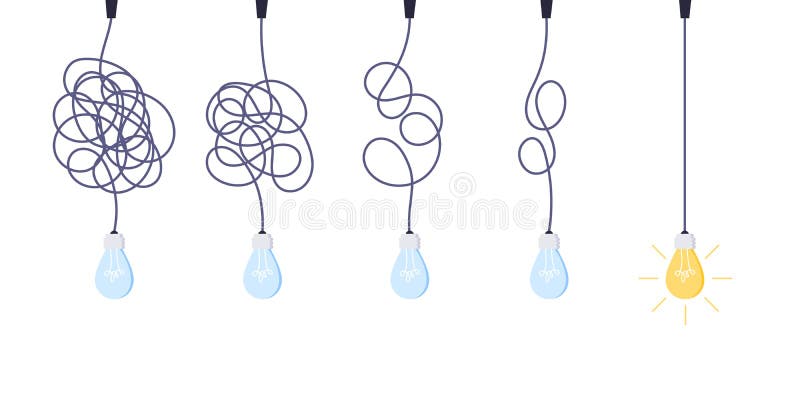Chaos simplifying, problem solving and business solutions idea searching concept vector illustration. stock illustration