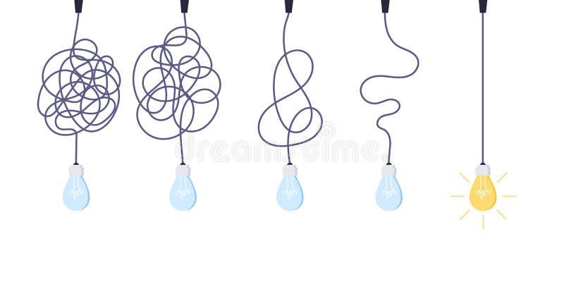 Chaos simplifying, problem solving and business solutions idea searching concept vector illustration. stock illustration