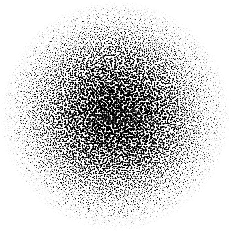 Chaotic pointillist half-tone circle pattern. Random dots. royalty free illustration