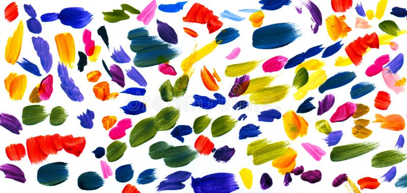 Chaotische Pinselstriche mit farbigen Gouachen oder Aquarellfarben auf weißem Hintergrund. farbiger abstrakter Hintergrund. lizenzfreie abbildung