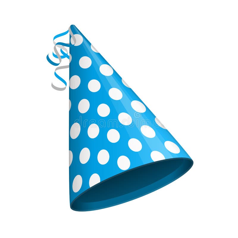 Blue party hat with white circles. Accessory, symbol of the holiday. Birthday Colorful Cap vector illustration. EPS 10. Blue party hat with white circles. Accessory, symbol of the holiday. Birthday Colorful Cap vector illustration. EPS 10.