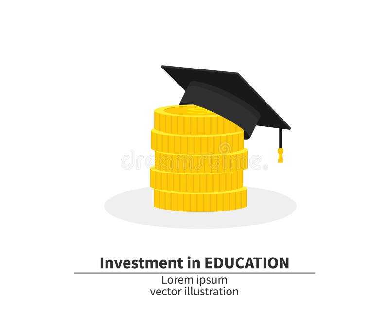 Chapeau d'obtention du diplôme sur la pile de l'argent et des pièces de monnaie oncept de coût de l'éducation Investissement d'ar illustration libre de droits Chapeau d'obtention du diplôme sur la pile de l'argent et des pièces de monnaie oncept de coût de l'éducation Investissement d'ar illustration libre de droits