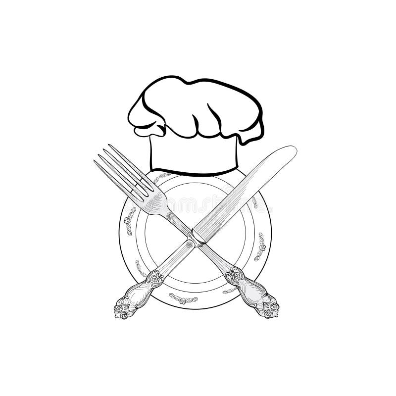 Chapeau De Cuisinier De Chef Avec Le Label De Croquis De Fourchette, De  Cuillère Et De Couteau Illustration Stock - Illustration du événements,  fond: 67798803