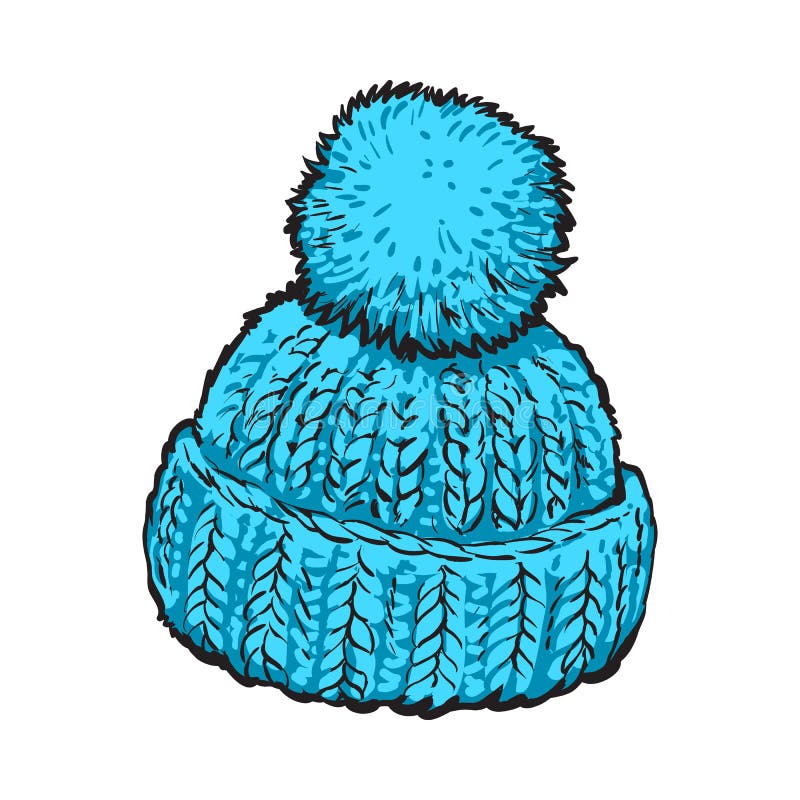 Chapeau tricoté par hiver bleu lumineux avec le pompon