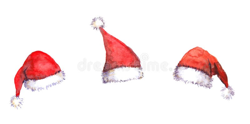 Chapeaux rouges de Santa de Noël, aquarelle illustration libre de droits Chapeaux rouges de Santa de Noël, aquarelle illustration libre de droits