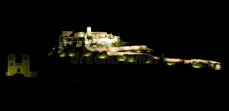 Chapter Spisska and Spissky Castle at night, Slovakia