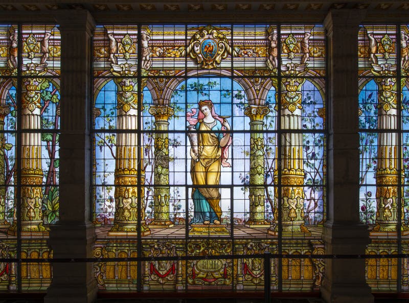 Stained glass window in Chapultepec Castle on Chapultepec Hill in Mexico City CDMX, Mexico. The castle, built in 1864 with Neoclassic style, was the residence of the Second Mexican Empire. Stained glass window in Chapultepec Castle on Chapultepec Hill in Mexico City CDMX, Mexico. The castle, built in 1864 with Neoclassic style, was the residence of the Second Mexican Empire.