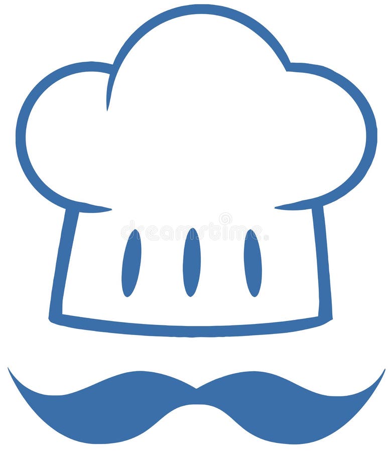 Chapéu azul do cozinheiro chefe com um logotipo do bigode ilustração do vetor Chapéu azul do cozinheiro chefe com um logotipo do bigode ilustração do vetor