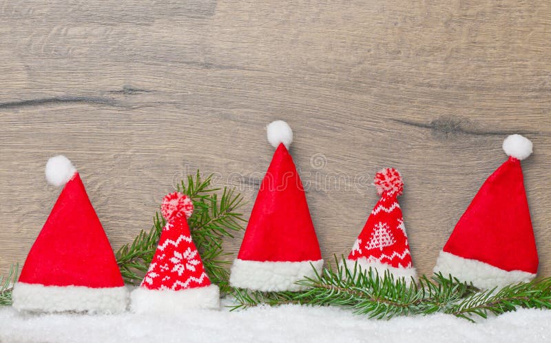 Chapéus do Natal em seguido imagens de stock royalty free Chapéus do Natal em seguido imagens de stock royalty free