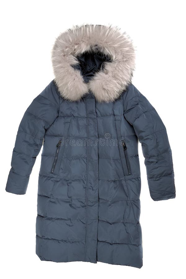 Chaqueta azul del ` s de las mujeres del invierno abajo con un cuello de la piel Aislante en wh fotos de archivo libres de regalías Chaqueta azul del ` s de las mujeres del invierno abajo con un cuello de la piel Aislante en wh fotos de archivo libres de regalías