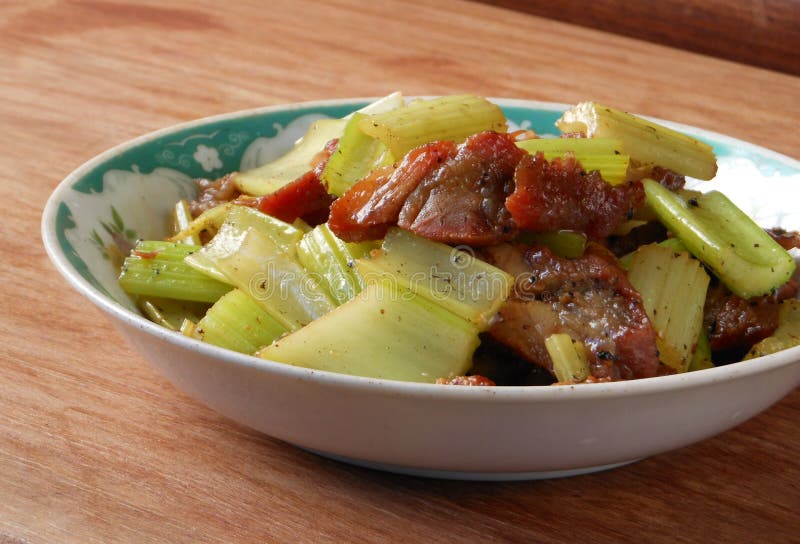 Char Siu Fried Celery Stalks Stock Image Image of fork, roasted 76180067