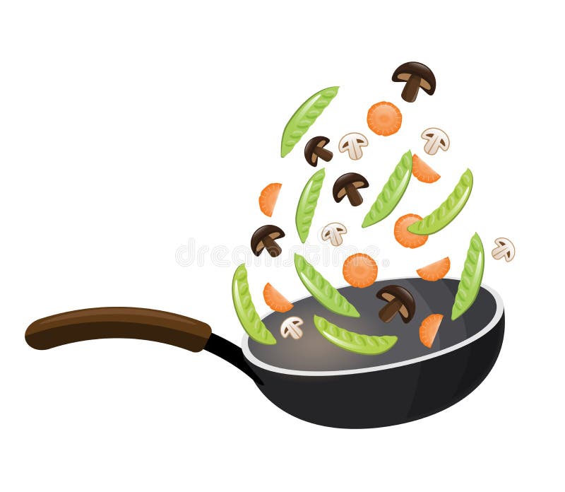 Wok Logo For Thai Or Chinese Restaurant Stir Fry With Edible Letters  Cooking Process Vector Illustration Flipping Asian Food In A Pan Over Fire  Cartoon Flat Style Stock Illustration - Download Image
