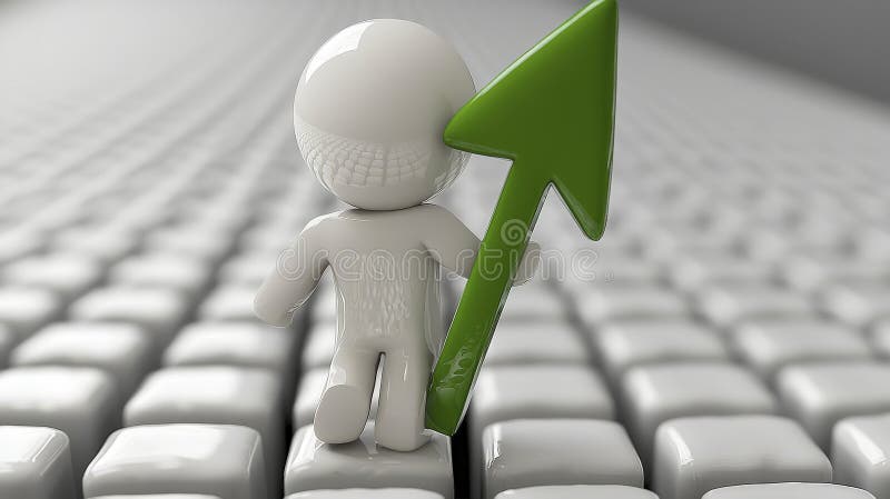 Character with Arrow on Keyboard Reflects Innovation vector illustration