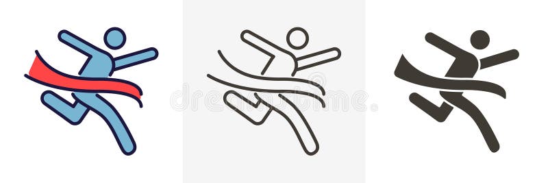 Character crossing the finish line. Vector trendy thin line icon illustration design for sports, business and personal development