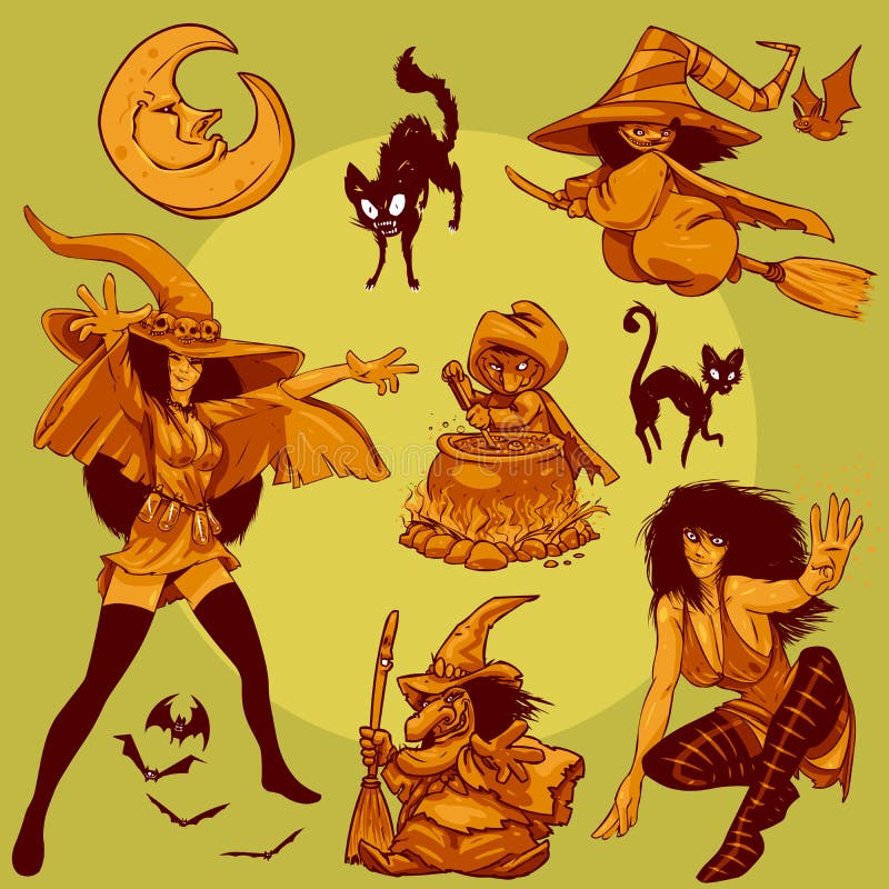 Character Design Collection 009 Halloween Witches Royalty Free Stock