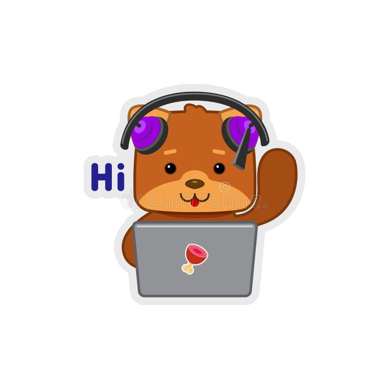 Character. the Dog in the Headphones at the Laptop, Says Hi. Cartoon Style.  Sticker for Viber and Other Messengers Stock Vector - Illustration of card,  listens: 186909633
