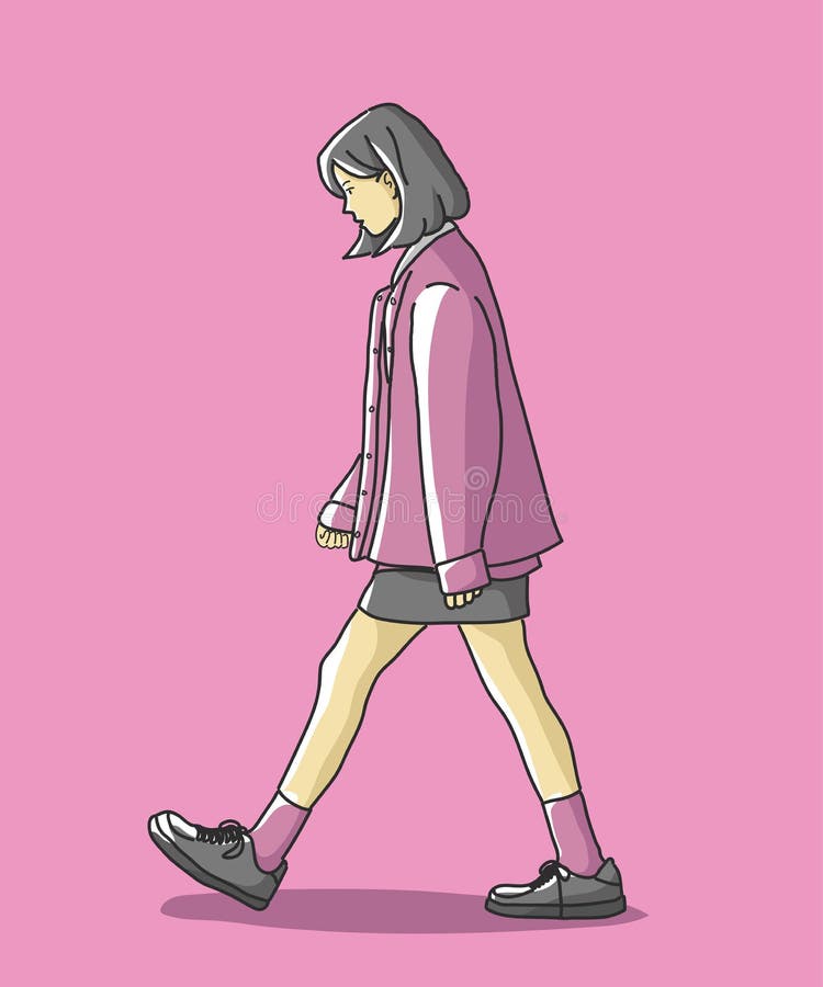 Character Girl Short Hair when Walking. Stock Vector - Illustration of  drawn, girl: 215895150